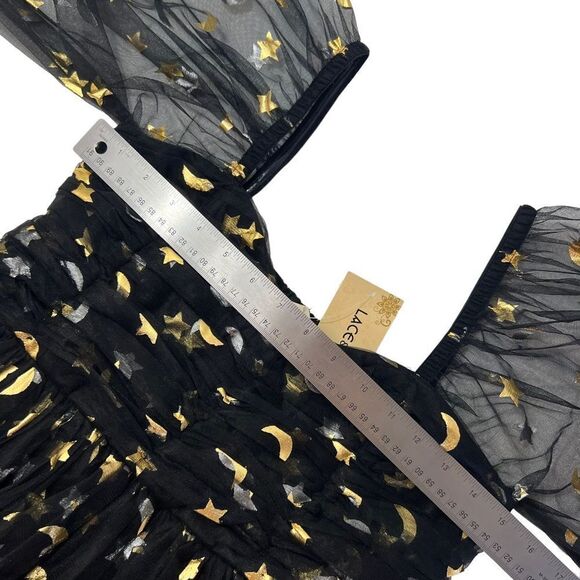 Lace & Beads Brielle Babydoll Mini Dress in Black Moon Print - Picture 10 of 15